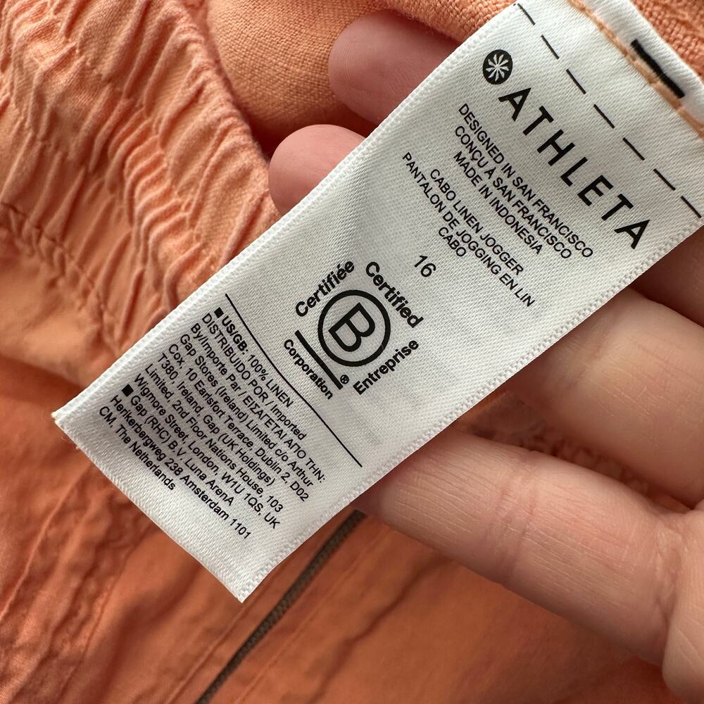 Athleta Cabo Linen Jogger Pants Orange Size 16 - Picture 6 of 6
